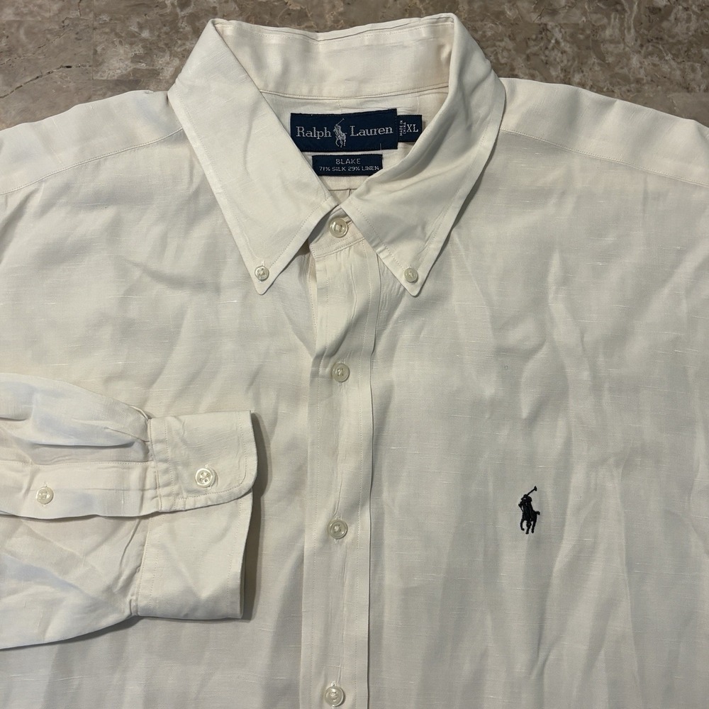 Polo Ralph Lauren Shirt Mens XL Off White Blake Silk Linen Long Sleeve Button